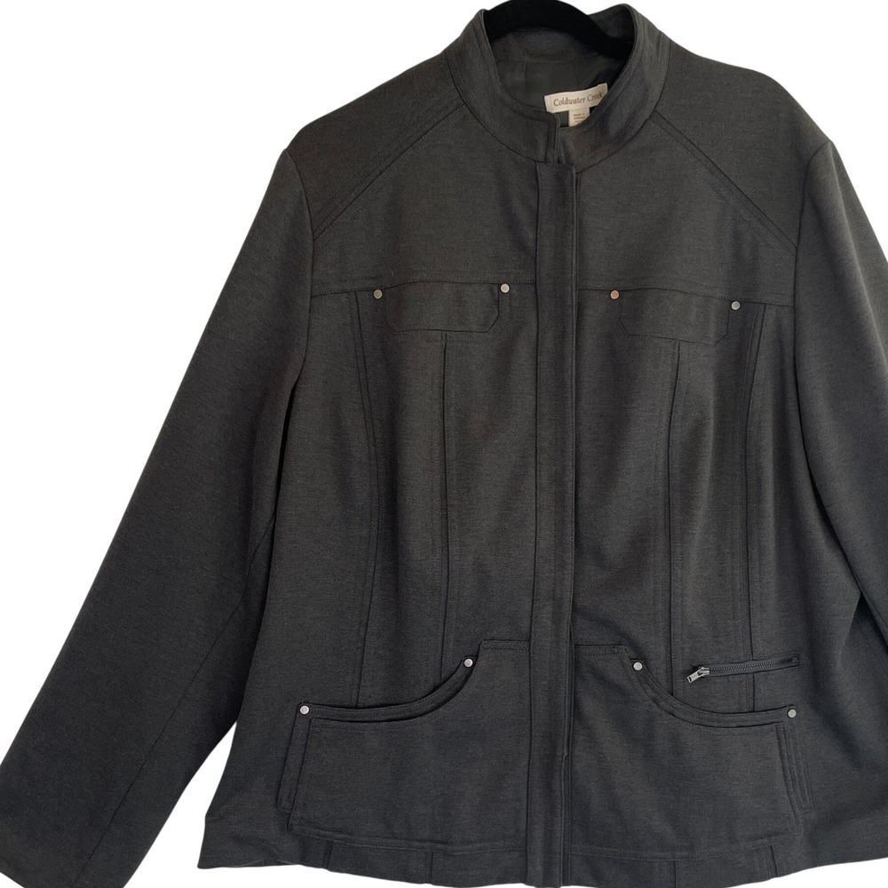 Coldwater Creek Women's Gray Knit Zip‎ Front Jacket Size 20 Pockets Career